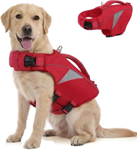 Queenmore XS Dog Life Jacket,Reflective Puppy Life Vest for Swimming & Boating, Lightweight Dog LifeJacket High Flotation, Adjustable Dogs Lifesavers Swimsuits for Small Medium Large Dogs (Pink, XS) in Kuwait
