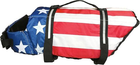 Patriotic American Flag Dog Life Jacket for Small Dogs | Adjustable Lightweight Life Vest with Rescue Handle | Size S 10-20 lbs | Fits Pugs and Similar in Kuwait