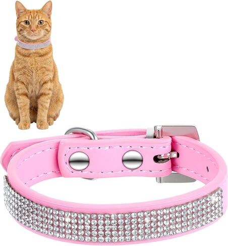 Small Cat Collar, Soft Velvet Rhinestone Breakaway Cat Collar, Adjustable 8-11 Inch Pink Glitter Cat Collar for Girl Cats, Kitten, Small Medium Large Cat in Kuwait