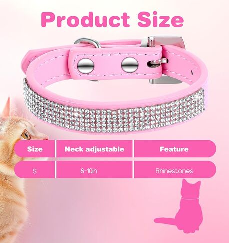 Small Cat Collar, Soft Velvet Rhinestone Breakaway Cat Collar, Adjustable 8-11 Inch Pink Glitter Cat Collar for Girl Cats, Kitten, Small Medium Large Cat in Kuwait