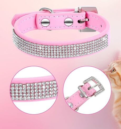 Small Cat Collar, Soft Velvet Rhinestone Breakaway Cat Collar, Adjustable 8-11 Inch Pink Glitter Cat Collar for Girl Cats, Kitten, Small Medium Large Cat in Kuwait