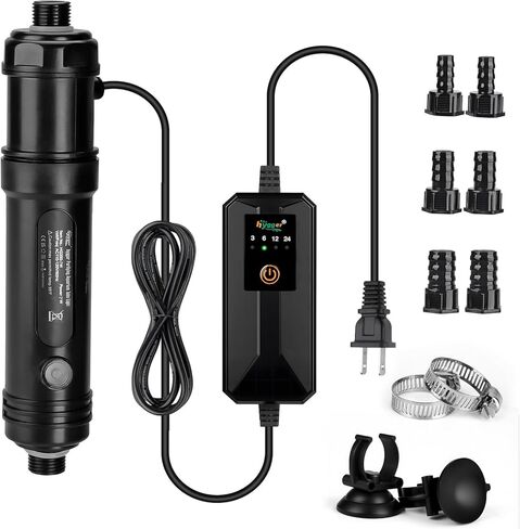 hygger 9W Aquarium U-V Light مع مؤقت، 360 درجة درع واقٍ ضوء نظيف للمياه الخضراء الشفافة، منظف خزان الأسماك الغاطس لأحواض أسماك المياه العذبة والمياه المالحة سعة 60-100 جالون in Kuwait