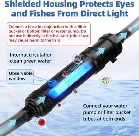 hygger 9W Aquarium U-V Light with Timer, 360° Protective Shield Clean Light for Crystal Clear Green Water, Submersible Fish Tank Cleaner for 60–100 Gallon Freshwater & Saltwater Aquariums in Saudi Arabia
