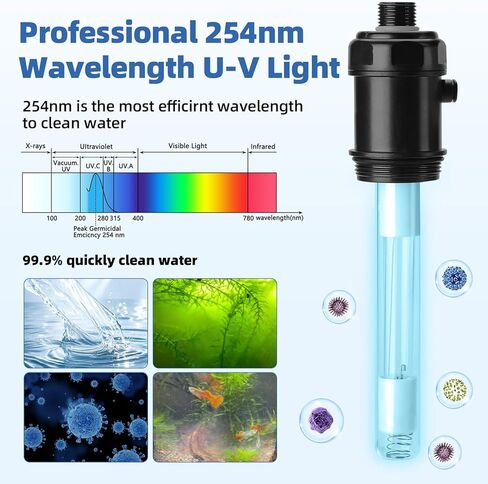 hygger 9W Aquarium U-V Light with Timer, 360° Protective Shield Clean Light for Crystal Clear Green Water, Submersible Fish Tank Cleaner for 60–100 Gallon Freshwater & Saltwater Aquariums in Saudi Arabia