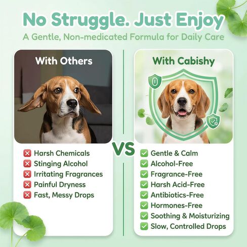 Cabishy Dog & Cat Ear Cleaner for Itchy, Smelly Ears – Gentle Ear Wax Removal & Soothing Ear Wash with Centella Asiatica, Alcohol-Free Pet Ear Cleaning Solution for Dogs & Cats (4oz) in Kuwait