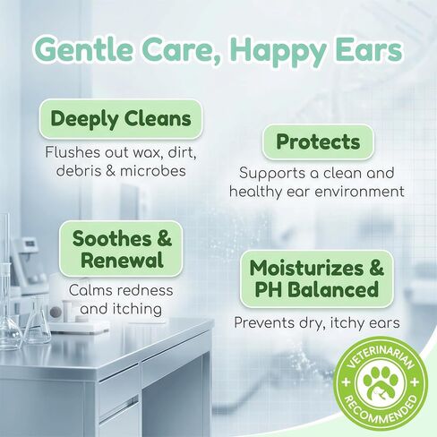 Cabishy Dog & Cat Ear Cleaner for Itchy, Smelly Ears – Gentle Ear Wax Removal & Soothing Ear Wash with Centella Asiatica, Alcohol-Free Pet Ear Cleaning Solution for Dogs & Cats (4oz) in Kuwait