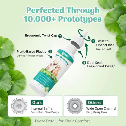 Cabishy Dog & Cat Ear Cleaner for Itchy, Smelly Ears – Gentle Ear Wax Removal & Soothing Ear Wash with Centella Asiatica, Alcohol-Free Pet Ear Cleaning Solution for Dogs & Cats (4oz) in Kuwait