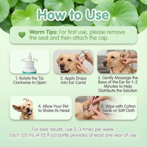 Cabishy Dog & Cat Ear Cleaner for Itchy, Smelly Ears – Gentle Ear Wax Removal & Soothing Ear Wash with Centella Asiatica, Alcohol-Free Pet Ear Cleaning Solution for Dogs & Cats (4oz) in Kuwait