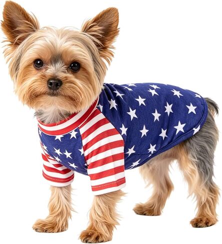 Pistha USA Flag Dog Shirts 4th of July الحيوانات الأليفة قميص ناعم المشارب نجوم جرو تانك القمم للكلاب الصغيرة المتوسطة القطط عطلة، M in Kuwait
