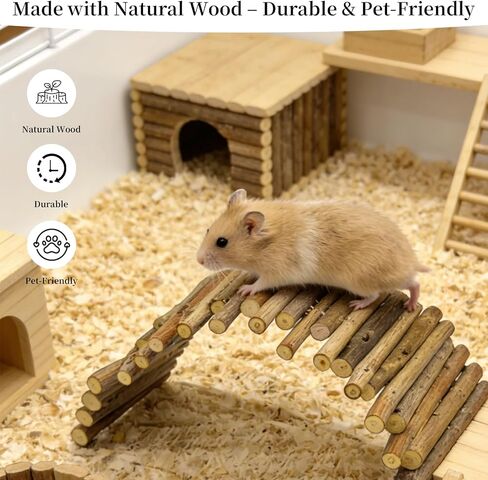 Bendable Hamster Bridge with Cage Platform, Approx. 12 in Wooden Fence for Hamster Cage Accessories, Flexible Pine Ladder Divider for Syrian Dwarf Hamster, Gerbil, Rat & Mouse in Kuwait
