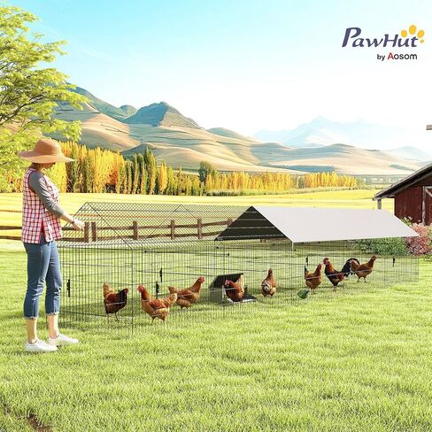 حظيرة دجاج معدنية من PawHut، تشغيل دجاج كبير مع غطاء مقاوم للماء ومضاد للأشعة فوق البنفسجية لـ 7-9 دجاجات، قفص أرنب لبيت الدجاجة في الهواء الطلق مع 10 أبواب للبط، والحيوانات الصغيرة، للفناء الخلفي، 21 بوصة × 3.5 بوصة × 3.6 بوصة in Kuwait