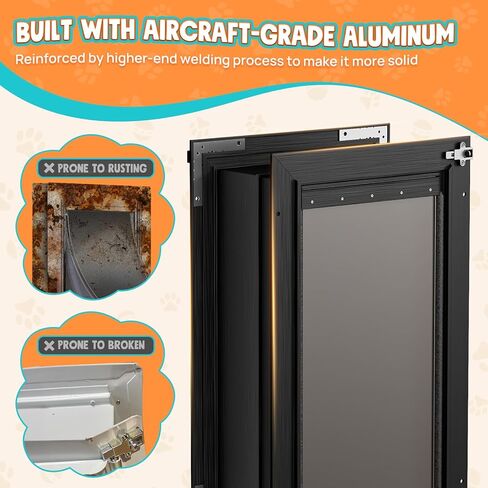3-Flap Dog Door for Wall, All Aluminum Large Doggy Door for Wall, Heavy Duty Pet Door with Dual Locks, Extreme Weather Doggie Door for Interior Exterior Wall, Pets Up to 110LB in Saudi Arabia