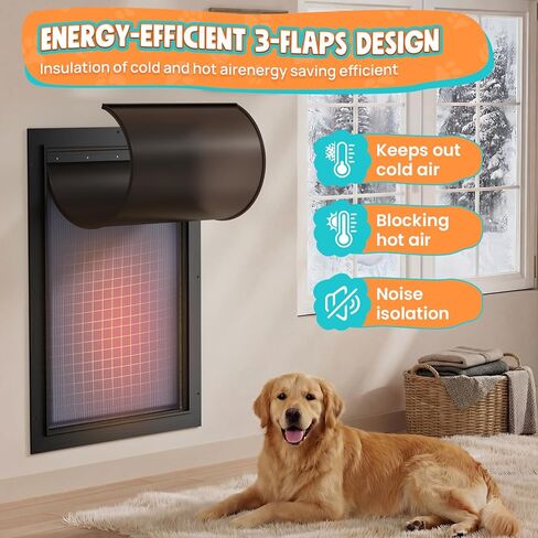 3-Flap Dog Door for Wall, All Aluminum Large Doggy Door for Wall, Heavy Duty Pet Door with Dual Locks, Extreme Weather Doggie Door for Interior Exterior Wall, Pets Up to 110LB in Saudi Arabia