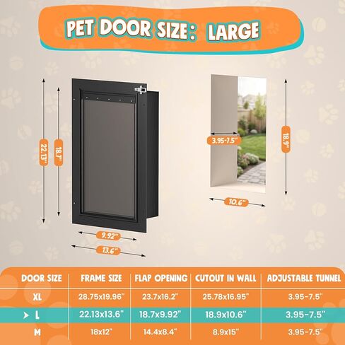 3-Flap Dog Door for Wall, All Aluminum Large Doggy Door for Wall, Heavy Duty Pet Door with Dual Locks, Extreme Weather Doggie Door for Interior Exterior Wall, Pets Up to 110LB in Saudi Arabia