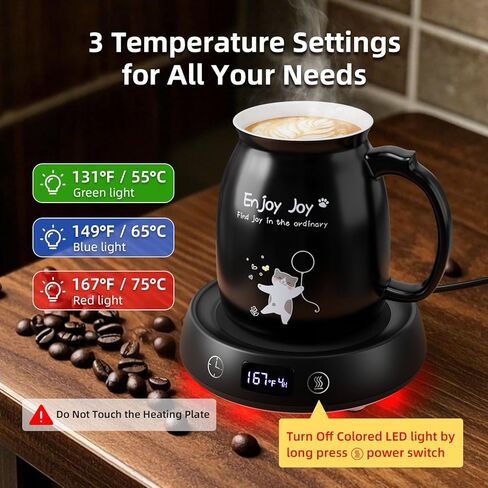 Coffee Mug Warmer with Cute Cat Mug Set, 8H Auto Shut Off Electric Cup Warmer for Desk Office Home, 1-9H Delay Start Timer Candle Beverage Coffee Warmer with 3 Temperature Setting, Ideas for Women Men in Saudi Arabia
