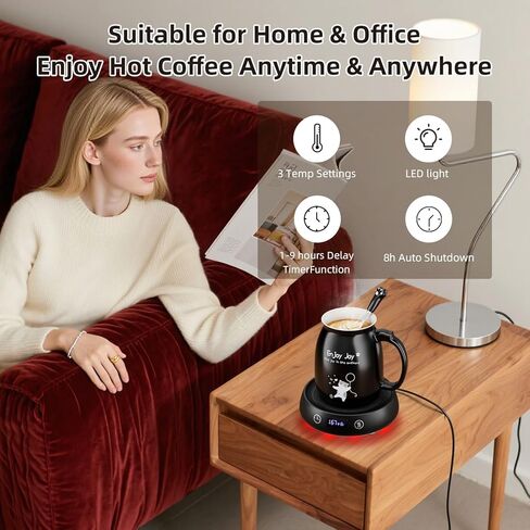 Coffee Mug Warmer with Cute Cat Mug Set, 8H Auto Shut Off Electric Cup Warmer for Desk Office Home, 1-9H Delay Start Timer Candle Beverage Coffee Warmer with 3 Temperature Setting, Ideas for Women Men in Saudi Arabia