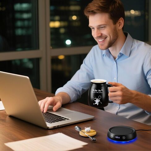 Coffee Mug Warmer with Cute Cat Mug Set, 8H Auto Shut Off Electric Cup Warmer for Desk Office Home, 1-9H Delay Start Timer Candle Beverage Coffee Warmer with 3 Temperature Setting, Ideas for Women Men in Saudi Arabia