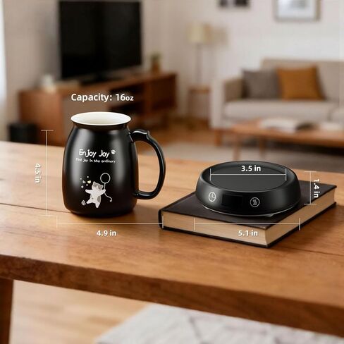 Coffee Mug Warmer with Cute Cat Mug Set, 8H Auto Shut Off Electric Cup Warmer for Desk Office Home, 1-9H Delay Start Timer Candle Beverage Coffee Warmer with 3 Temperature Setting, Ideas for Women Men in Saudi Arabia