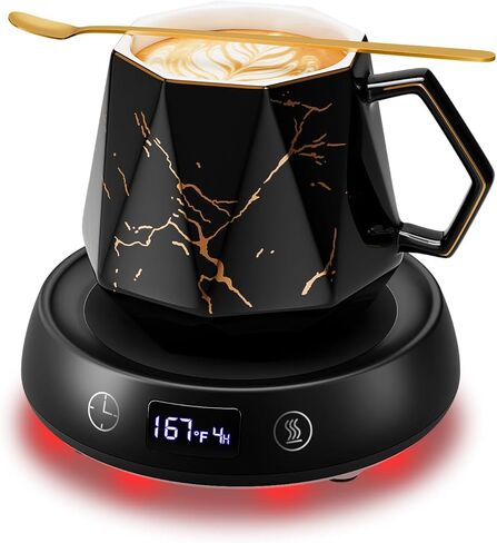 Coffee Mug Warmer with Cute Cat Mug Set, 8H Auto Shut Off Electric Cup Warmer for Desk Office Home, 1-9H Delay Start Timer Candle Beverage Coffee Warmer with 3 Temperature Setting, Ideas for Women Men in Saudi Arabia