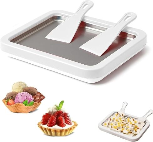 Rolled Ice Cream Maker, Instant Ice Cream Maker, Instant Cold Plate Ice Cream Maker with 2 Scrapers Frozen Yogurt Rolls Tray Homemade DIY Smoothies, Ideal for Family Activities in Kuwait