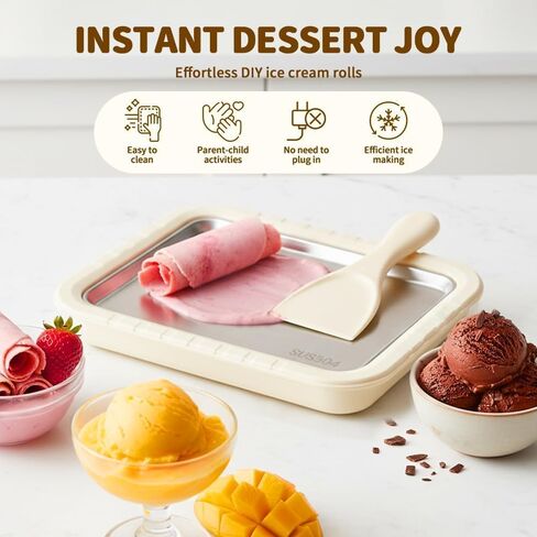 Rolled Ice Cream Maker, Instant Ice Cream Maker, Instant Cold Plate Ice Cream Maker with 2 Scrapers Frozen Yogurt Rolls Tray Homemade DIY Smoothies, Ideal for Family Activities in Kuwait