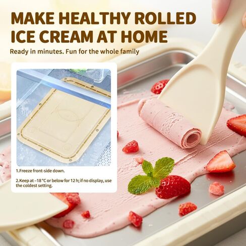 Rolled Ice Cream Maker, Instant Ice Cream Maker, Instant Cold Plate Ice Cream Maker with 2 Scrapers Frozen Yogurt Rolls Tray Homemade DIY Smoothies, Ideal for Family Activities in Kuwait