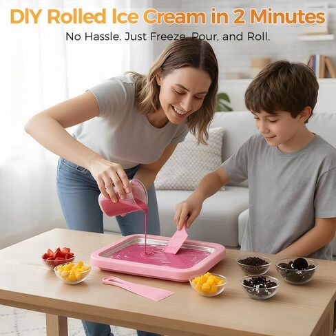 Rolled Ice Cream Maker, Instant Ice Cream Maker, Instant Cold Plate Ice Cream Maker with 2 Scrapers Frozen Yogurt Rolls Tray Homemade DIY Smoothies, Ideal for Family Activities in Kuwait