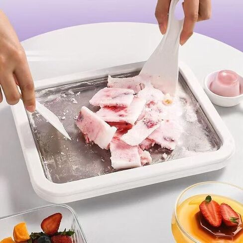 Rolled Ice Cream Maker, Instant Ice Cream Maker, Instant Cold Plate Ice Cream Maker with 2 Scrapers Frozen Yogurt Rolls Tray Homemade DIY Smoothies, Ideal for Family Activities in Kuwait