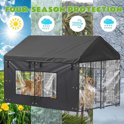 غطاء بيت الكلب في الهواء الطلق 8'd x 4'w x 6'h تغطية كاملة مع نافذة PVC شفافة 600d نسيج أكسفورد مقاوم للرياح حماية ضد الماء ومضاد للأشعة فوق البنفسجية لبيوت الكلاب، الغطاء فقط in Kuwait