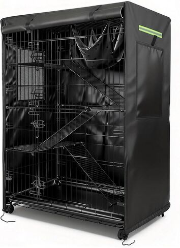 Cat Cage Cover 3 Tier, Waterproof Catio Cover for Outdoor Enclosure, Heavy Duty Weatherproof Cat Playpen Kennel Cover with Roll-up Ventilation Windows, Fits 37" L x 23.5" W x 50" H, Black in Kuwait