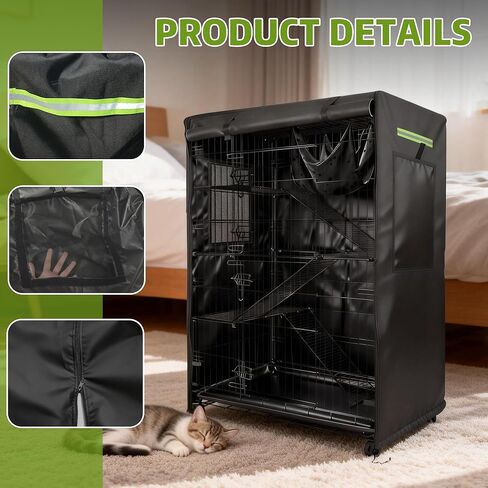 Cat Cage Cover 3 Tier, Waterproof Catio Cover for Outdoor Enclosure, Heavy Duty Weatherproof Cat Playpen Kennel Cover with Roll-up Ventilation Windows, Fits 37" L x 23.5" W x 50" H, Black in Kuwait