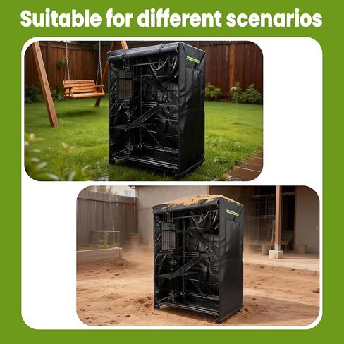 Cat Cage Cover 3 Tier, Waterproof Catio Cover for Outdoor Enclosure, Heavy Duty Weatherproof Cat Playpen Kennel Cover with Roll-up Ventilation Windows, Fits 37" L x 23.5" W x 50" H, Black in Kuwait