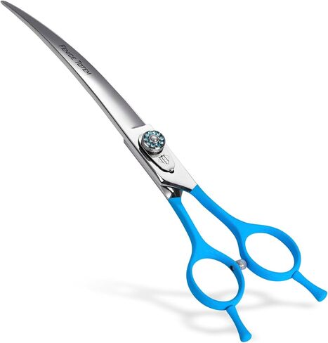 مقص منحني احترافي للعناية بالحيوانات الأليفة، سبائك فولاذ JP440C، مقبض مريح أزرق، حاد ومتين للعناية بالكلاب (7.0 بوصات) in Kuwait