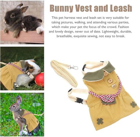 Luxshiny Small Pet Vest Leash Adjustable Harness for Rabbits Hamsters Guinea Pigs Lightweight Breathable Outdoor Walking Strap S Size Light Coffee in Kuwait