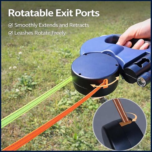 LOVN Retractable Dual (2) Dog Leash 16ft Heavy-Duty, All-in-One Leash with LED Flashlight, Poop Bag Holder & Chew-Proof Extension, Tangle-Free for Small to Large Dogs (Blue) in Kuwait
