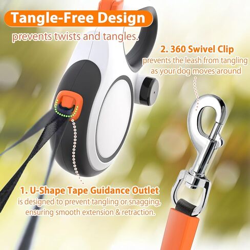 Retractable Dog Leash 26ft Heavy-Duty for Medium & Large Dogs - Upgraded Lock, Tangle-Free, Ergonomic Grip - Perfect for Walking, Running, Outdoor Training (White) in Kuwait