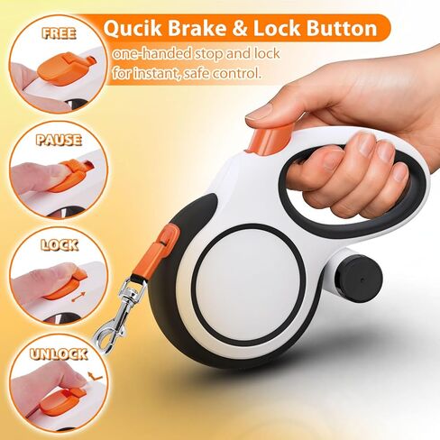 Retractable Dog Leash 26ft Heavy-Duty for Medium & Large Dogs - Upgraded Lock, Tangle-Free, Ergonomic Grip - Perfect for Walking, Running, Outdoor Training (White) in Kuwait