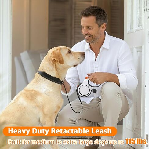 Retractable Dog Leash 26ft Heavy-Duty for Medium & Large Dogs - Upgraded Lock, Tangle-Free, Ergonomic Grip - Perfect for Walking, Running, Outdoor Training (White) in Kuwait
