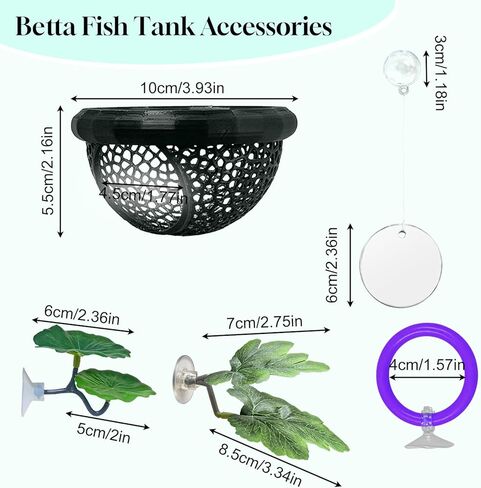 Floating Betta Hammock & Fish Toys Set,7Pcs Betta Fish Tank Accessories Mirror and Exercise Ring with Leaf Hammock Simulates Natural Habitat Comfortable Resting for Betta, Shrimp & Small Fish in Kuwait