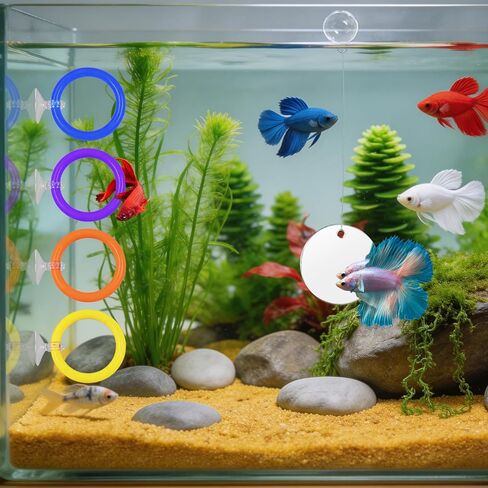 Floating Betta Hammock & Fish Toys Set,7Pcs Betta Fish Tank Accessories Mirror and Exercise Ring with Leaf Hammock Simulates Natural Habitat Comfortable Resting for Betta, Shrimp & Small Fish in Kuwait