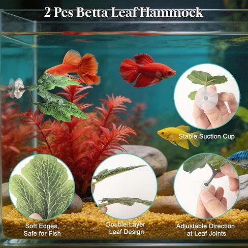 Floating Betta Hammock & Fish Toys Set,7Pcs Betta Fish Tank Accessories Mirror and Exercise Ring with Leaf Hammock Simulates Natural Habitat Comfortable Resting for Betta, Shrimp & Small Fish in Kuwait