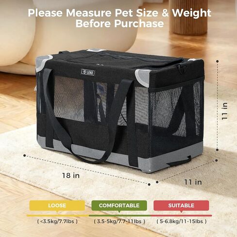 Lekereise Cat Carrier Stable، حامل الحيوانات الأليفة بإطار فولاذي قوي، حاملات الكلاب الآمنة للسفر بالسيارة، حقيبة حمل الكلاب والقطط الصغيرة المتوسطة الناعمة الجوانب للحيوانات الأليفة التي يصل وزنها إلى 15 رطلاً in Kuwait