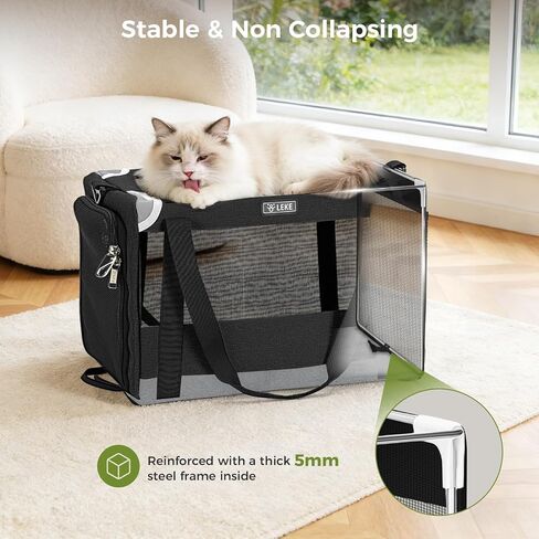 Lekereise Cat Carrier Stable، حامل الحيوانات الأليفة بإطار فولاذي قوي، حاملات الكلاب الآمنة للسفر بالسيارة، حقيبة حمل الكلاب والقطط الصغيرة المتوسطة الناعمة الجوانب للحيوانات الأليفة التي يصل وزنها إلى 15 رطلاً in Kuwait