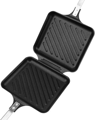 Hot Sandwich Maker, Grilled Panini Maker Non-Stick Double Sided Flip Panini Press Pan with Handle, Stovetop Toasted Sandwich Maker Press for Small Bread Pancake, for Kitchen, Breakfast,Outdoor Camping in Kuwait