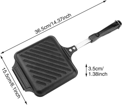 Hot Sandwich Maker, Grilled Panini Maker Non-Stick Double Sided Flip Panini Press Pan with Handle, Stovetop Toasted Sandwich Maker Press for Small Bread Pancake, for Kitchen, Breakfast,Outdoor Camping in Kuwait