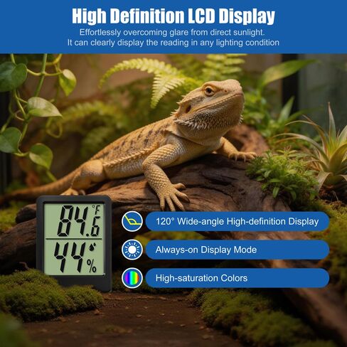 مقياس حرارة الزواحف الرطوبة LCD ميزان الحرارة الرقمي تررم ومقياس الرطوبة 2 في 1 مراقب درجة الحرارة والرطوبة لملحقات خزان ثعبان الزواحف صندوق تربية الحيوانات الأليفة التنين الملتحي in Kuwait