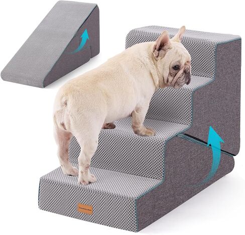 Gardner Pet Dog Stairs for Small Dogs 18.5" H, Small 2 in 1 Transformable 4-Step Pet Stairs and Dog ramp, Steps for Couch with Durable Non-Slip Waterproof Fabric Cover and Soft Foam, Grey in Kuwait