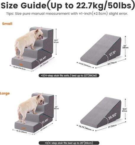Gardner Pet Dog Stairs for Small Dogs 18.5" H, Small 2 in 1 Transformable 4-Step Pet Stairs and Dog ramp, Steps for Couch with Durable Non-Slip Waterproof Fabric Cover and Soft Foam, Grey in Kuwait