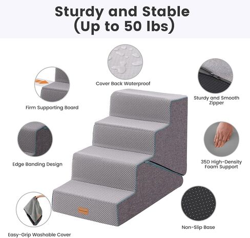 Gardner Pet Dog Stairs for Small Dogs 18.5" H, Small 2 in 1 Transformable 4-Step Pet Stairs and Dog ramp, Steps for Couch with Durable Non-Slip Waterproof Fabric Cover and Soft Foam, Grey in Kuwait
