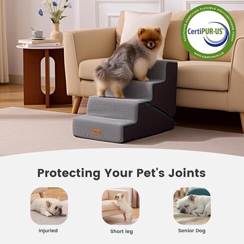 Gardner Pet Dog Stairs for Small Dogs 18.5" H, Small 2 in 1 Transformable 4-Step Pet Stairs and Dog ramp, Steps for Couch with Durable Non-Slip Waterproof Fabric Cover and Soft Foam, Grey in Kuwait